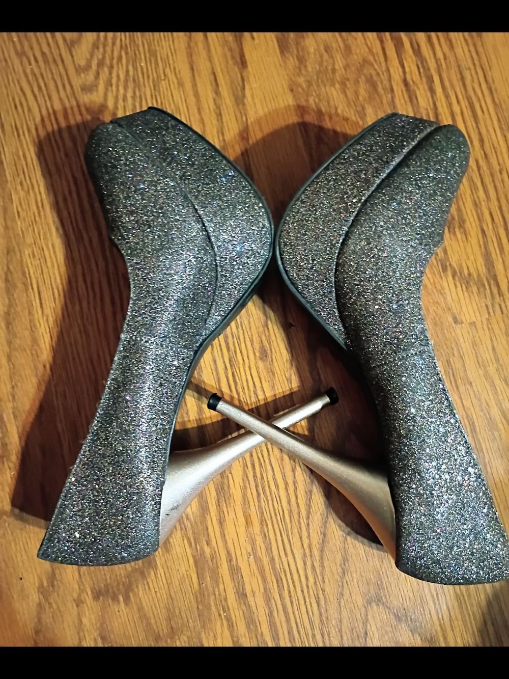 Eva & Zoe Glitter Platform Stiletto Heels in Silver - Women's Dress Pumps